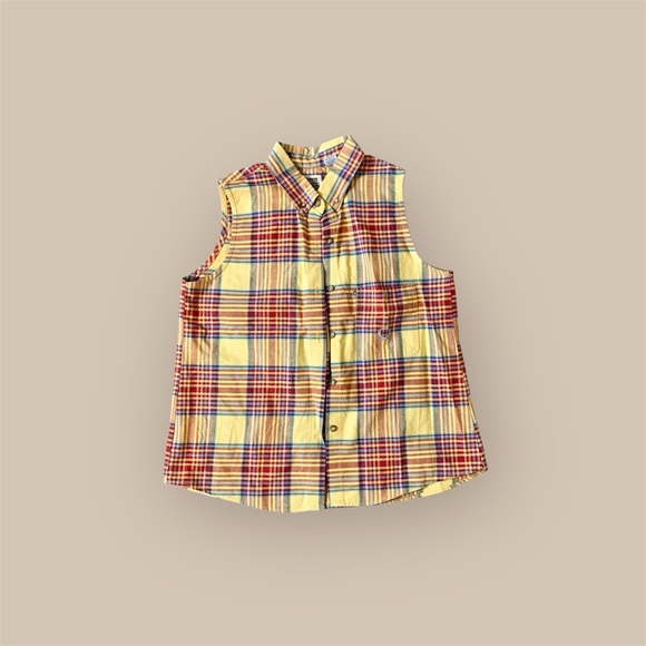 Panhandle rough stock Plaid Sleeveless collar Button-Up Shirt - Picture 1 of 8